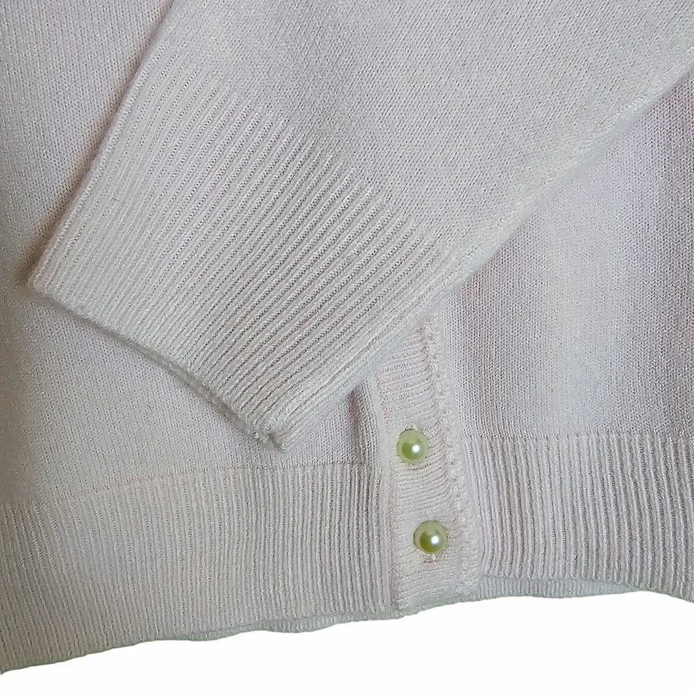 VINTAGE DESIGNERS ORIGINALS LUXELON BABY PINK CARDIGAN Size PM - Picture 3 of 6